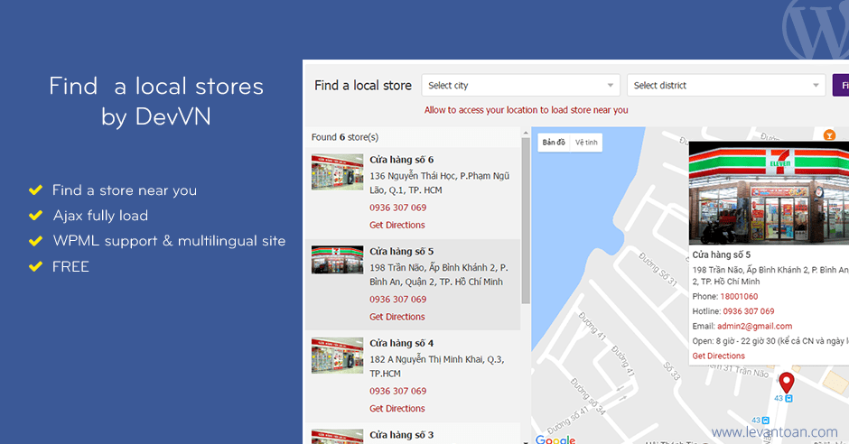 DevVN Local Store – Plugin tạo danh sách cửa hàng trong WordPress