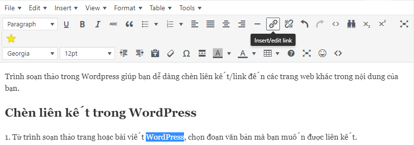chèn liên kết trong wordpresse
